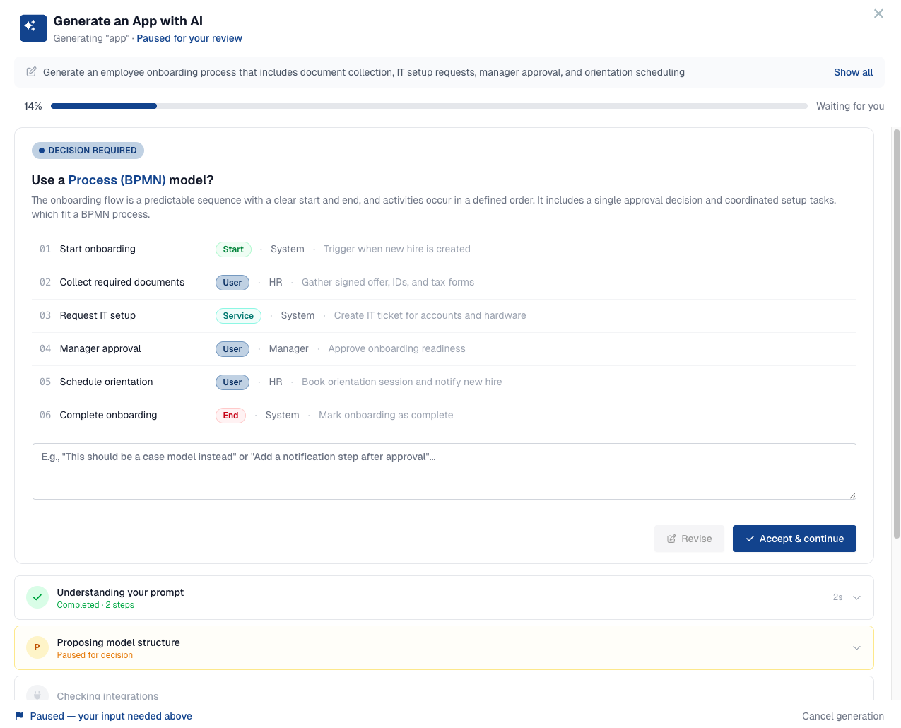 Step 2: review and accept or revise the proposed model structure